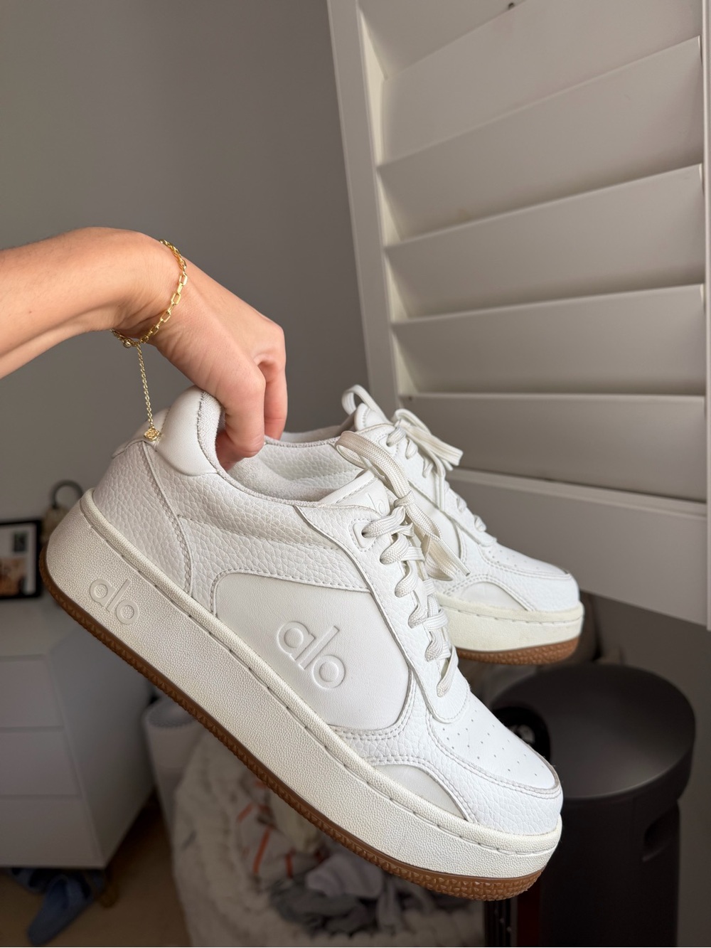 ALO Yoga White Women’s Platform Sneakers with Gum Outsole